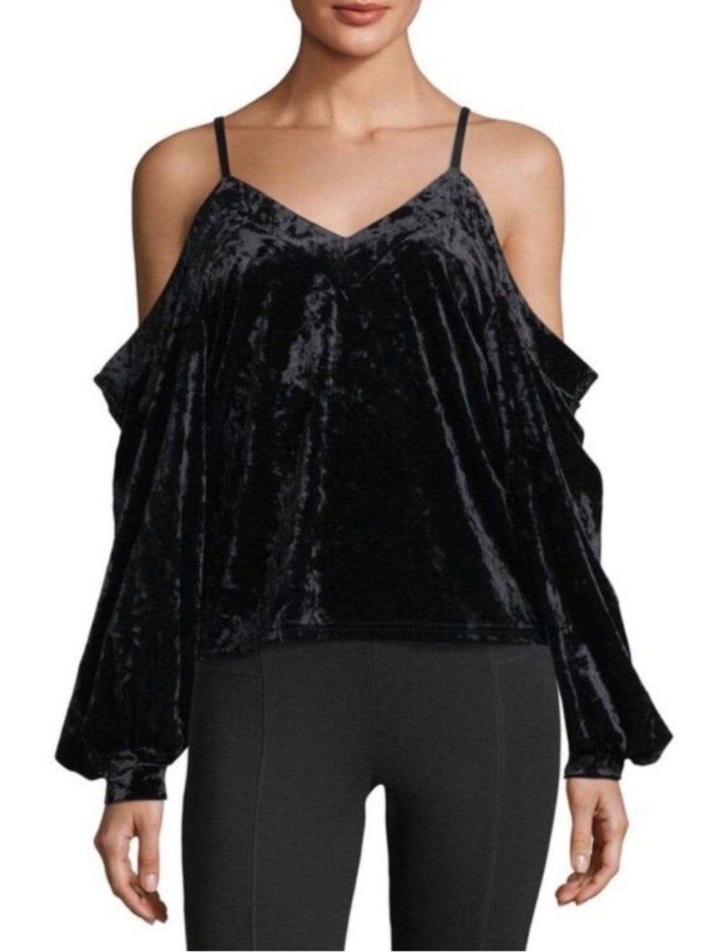 Romeo & Juliet Black Velvet Off Shoulder Long Sleeve Top